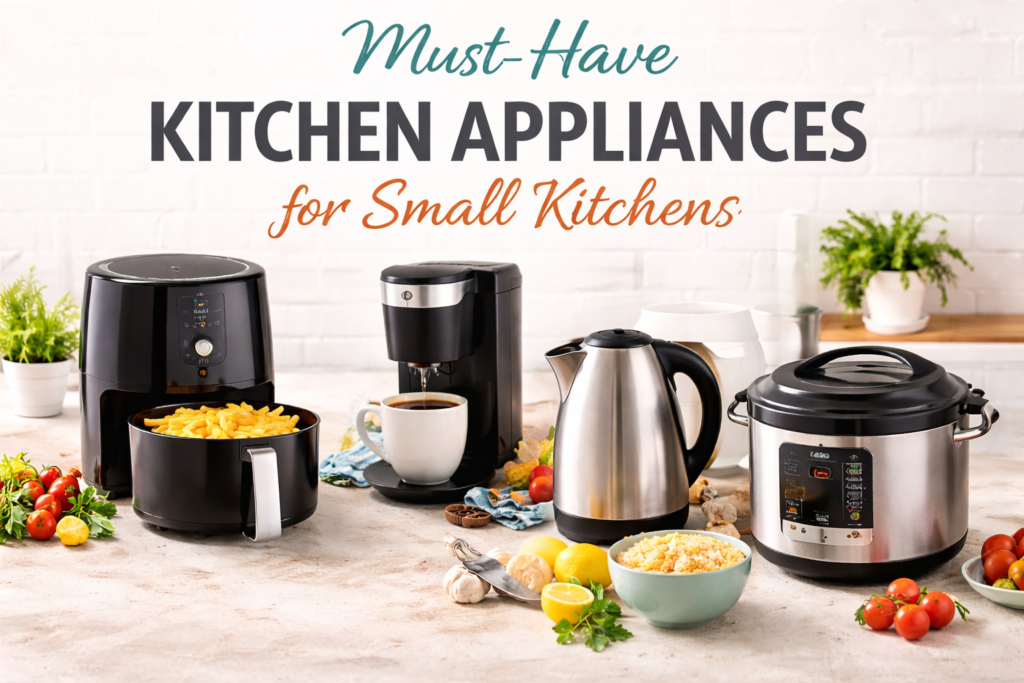 Compact kitchen appliances arranged on a countertop for small kitchens
